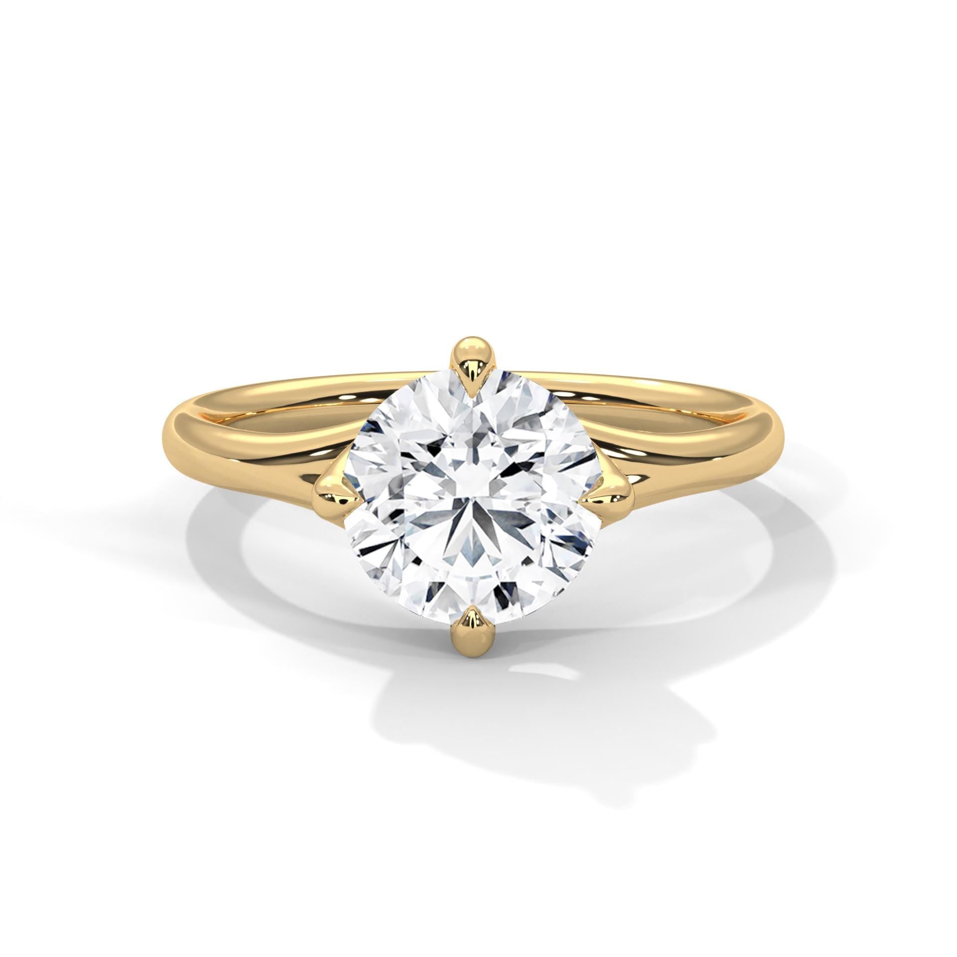 1 to 3 carat round lab diamond ring in 14K yellow gold