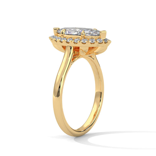 Elevated yellow gold 6-prong halo mount for marquise brilliant diamond