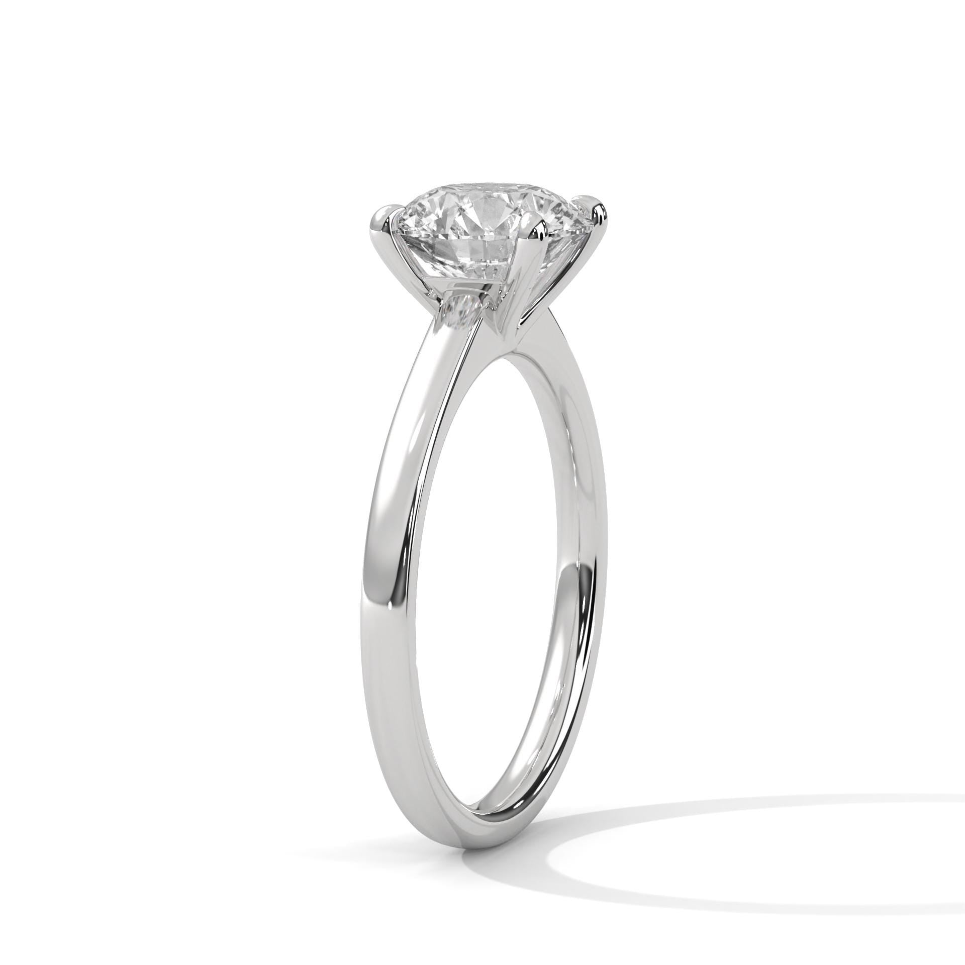 Side view of White Gold 4-prong high cathedral setting for round diamond ring 