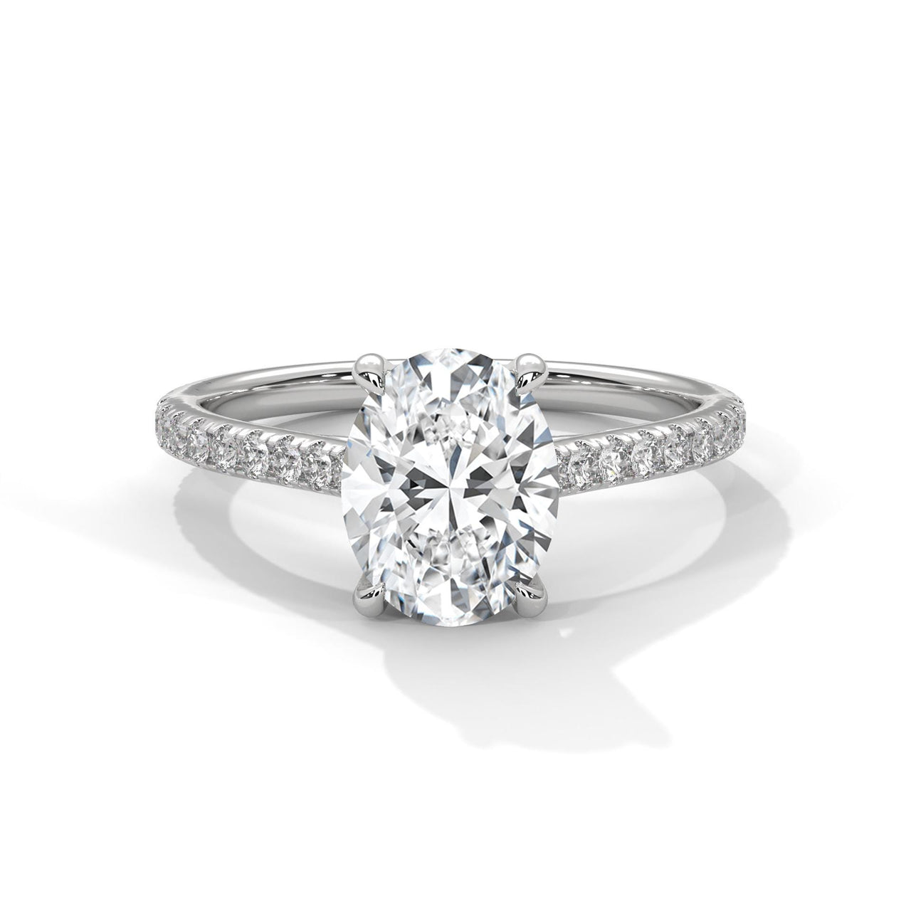 Oval Lab Grown Diamond Pavé Band Engagement Ring | IGI Certified | 1ct 2ct 3ct