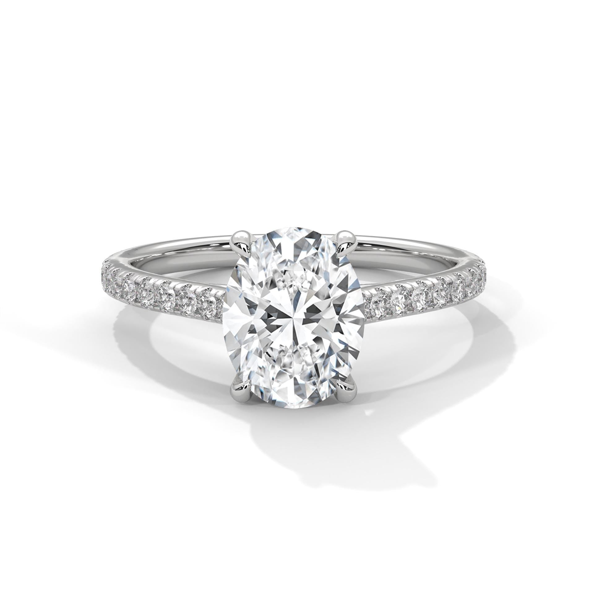 Oval Lab Grown Diamond Pavé Band Engagement Ring | IGI Certified | 1ct 2ct 3ct