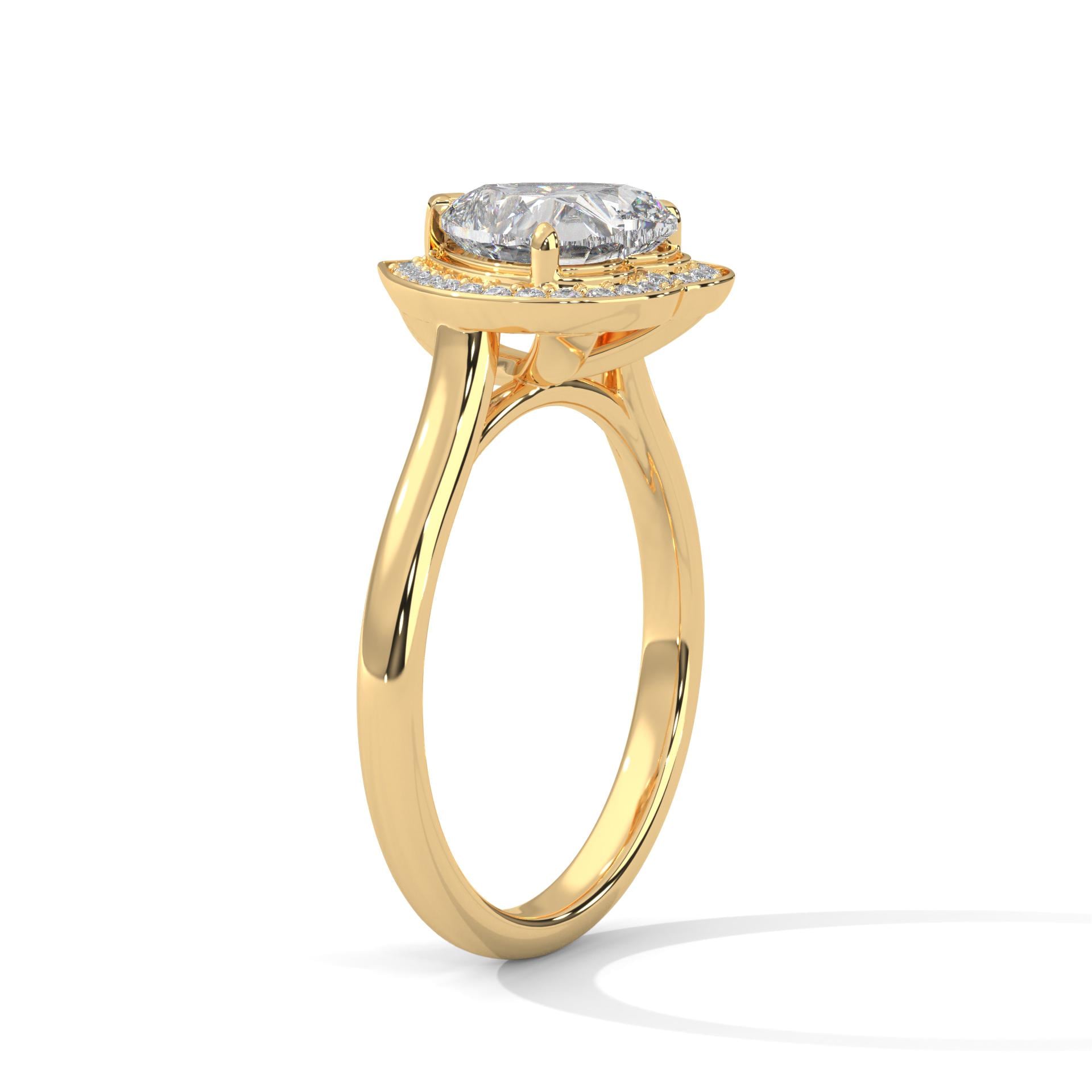 Yellow gold heart halo solitaire with hand-set micro-pavé diamonds
