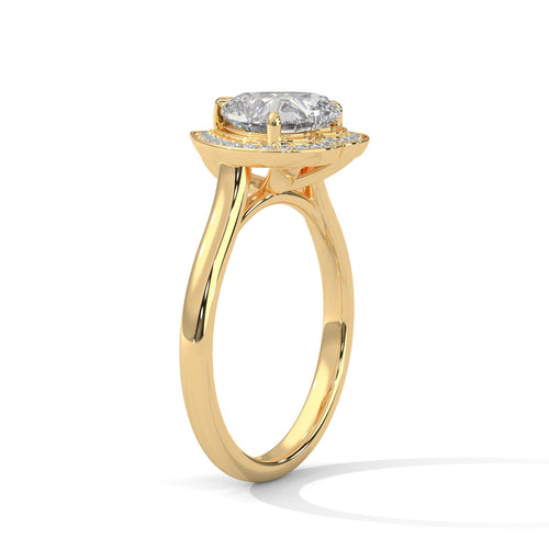 Yellow gold heart halo solitaire with hand-set micro-pavé diamonds