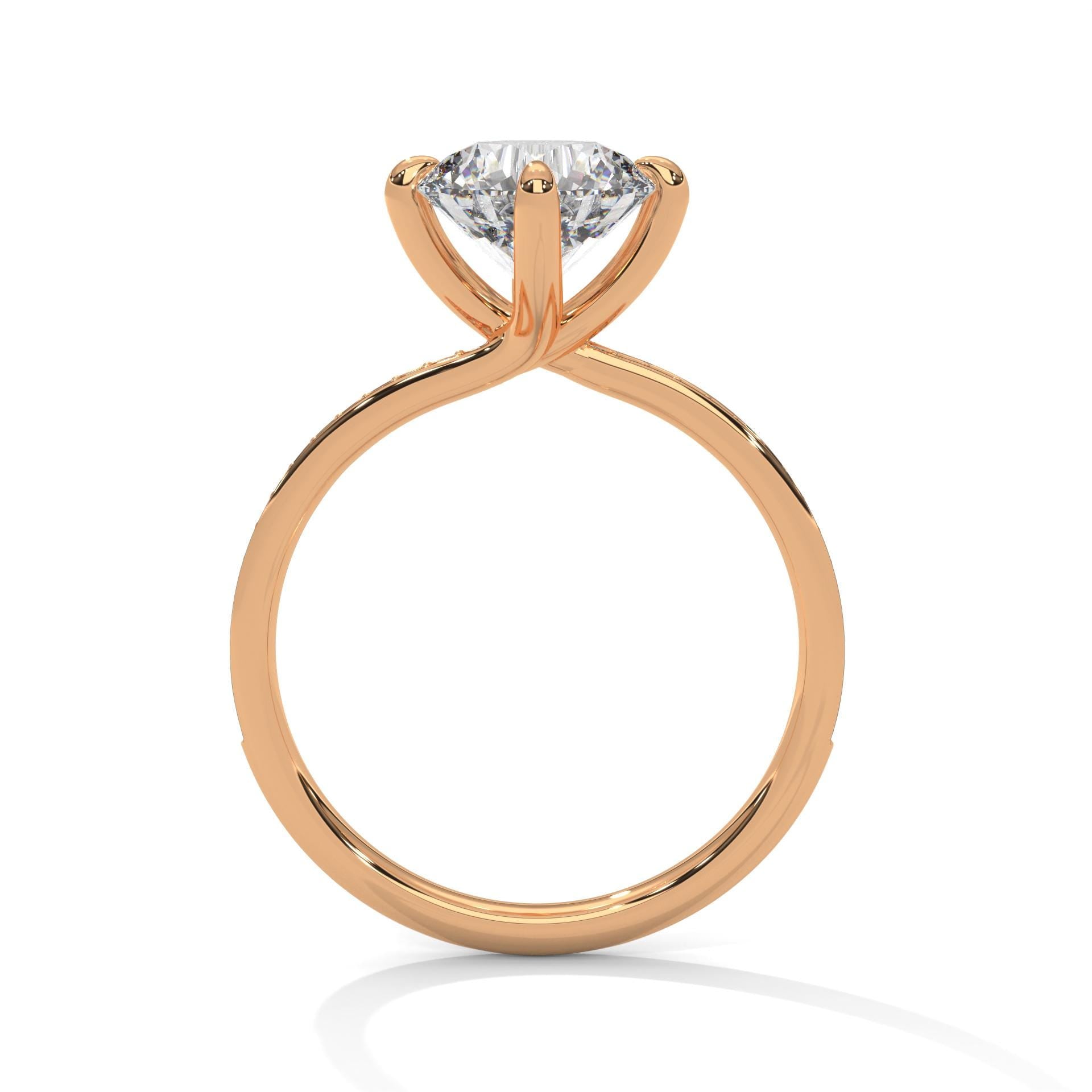 Rose gold round pave engagement ring featuring hand-set micro-pavé diamonds
