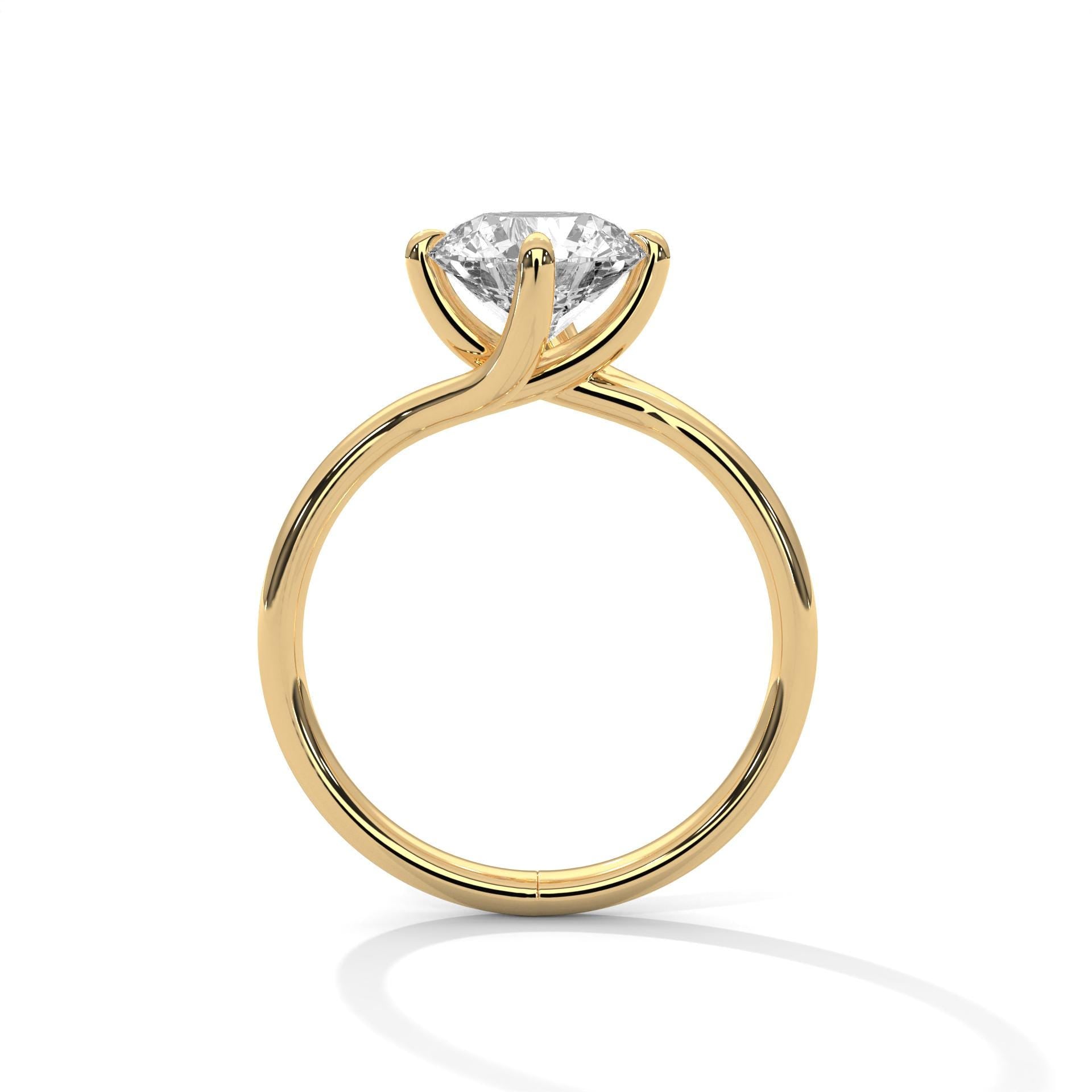 Round Brilliant Twisted Bypass Solitaire Lab Grown Diamond Ring | 14K 18K Gold