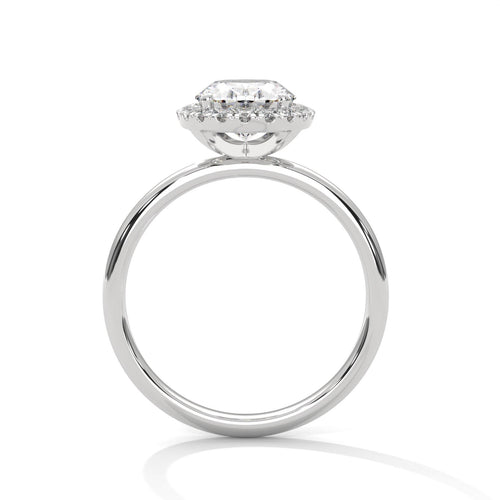 White gold oval halo solitaire with hand-set micro-pavé diamonds