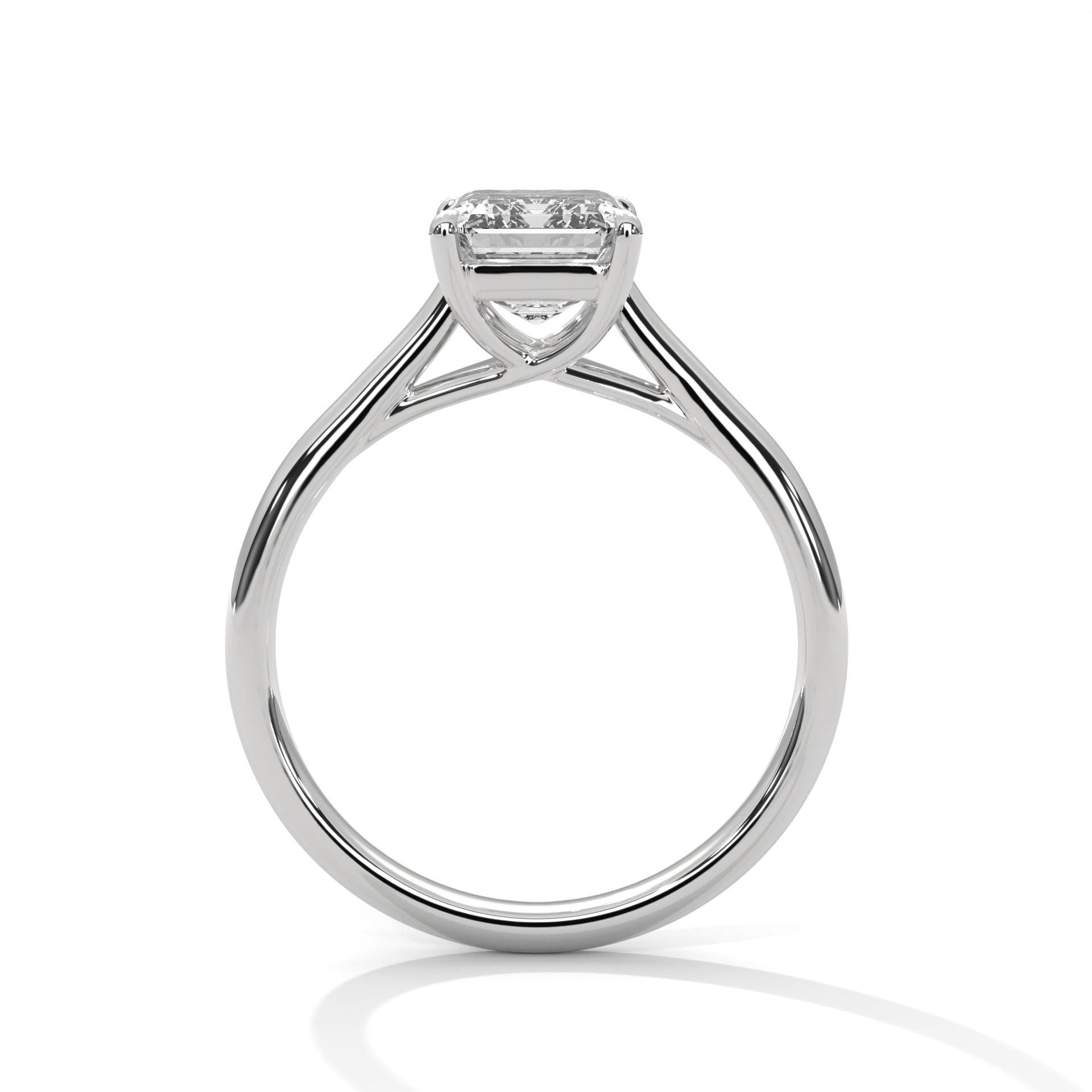White gold emerald diamond bridal ring with high-polish finish