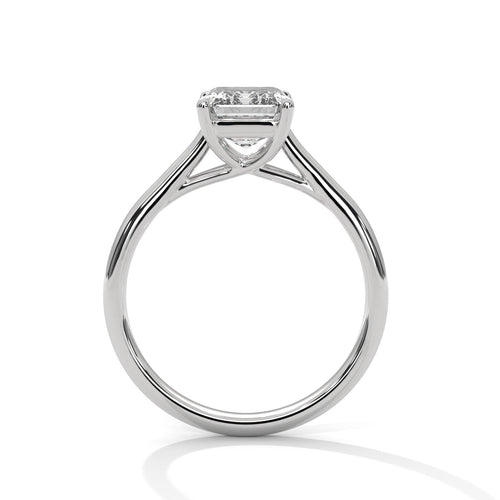 White gold emerald diamond bridal ring with high-polish finish