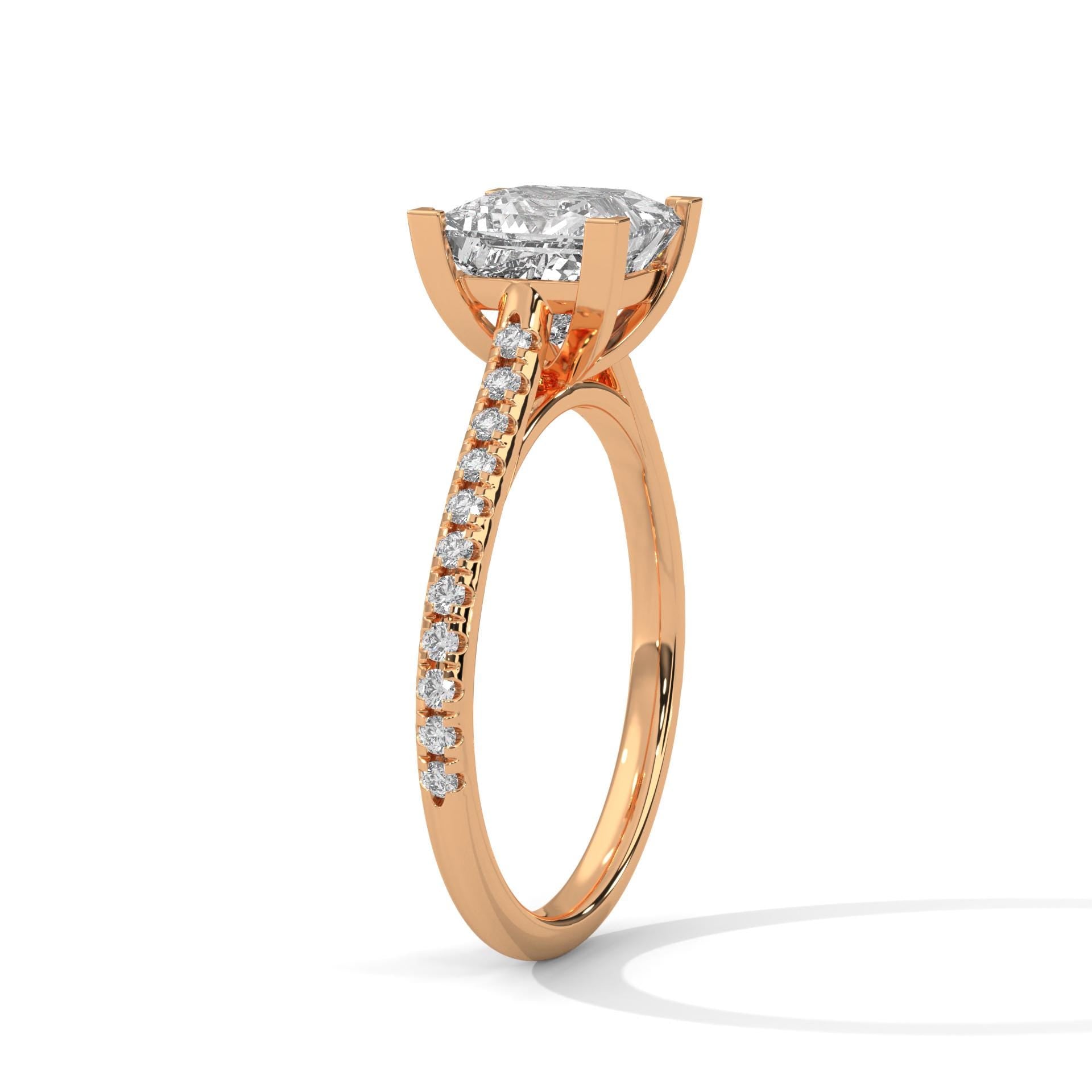 Architectural rose gold cathedral setting for princess cut lab diamond