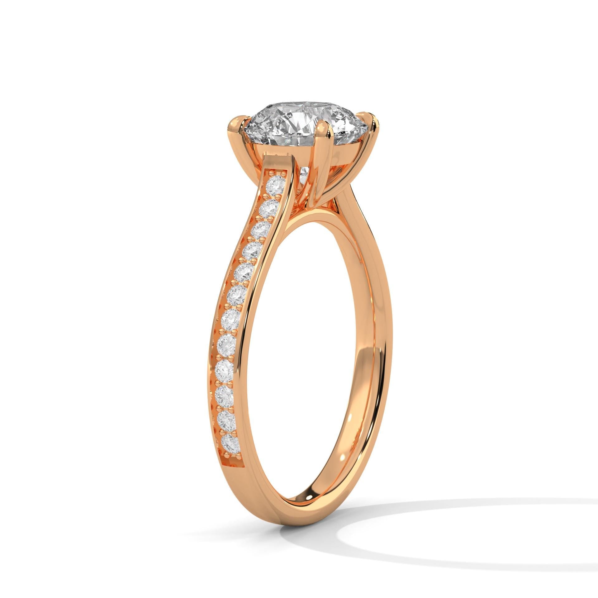 Architectural rose gold pave setting with high-profile 4-prong head