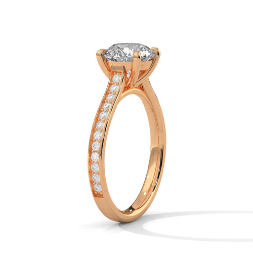 Architectural rose gold pave setting with high-profile 4-prong head