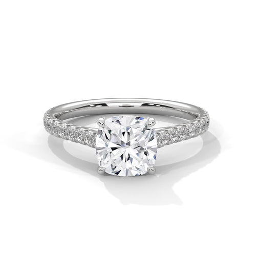 1 to 3 carat cushion lab diamond pave cathedral solitaire in white gold
