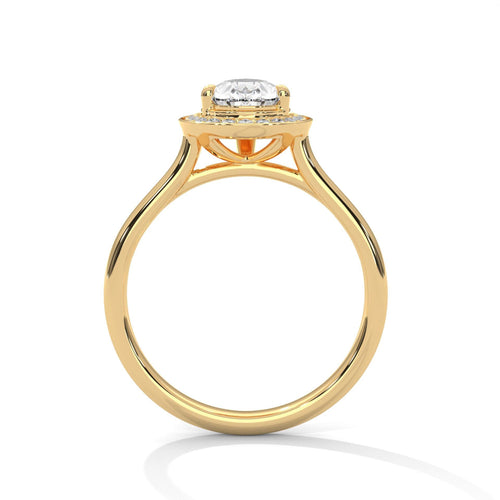 Yellow gold pear halo solitaire with hand-set micro-pavé diamonds