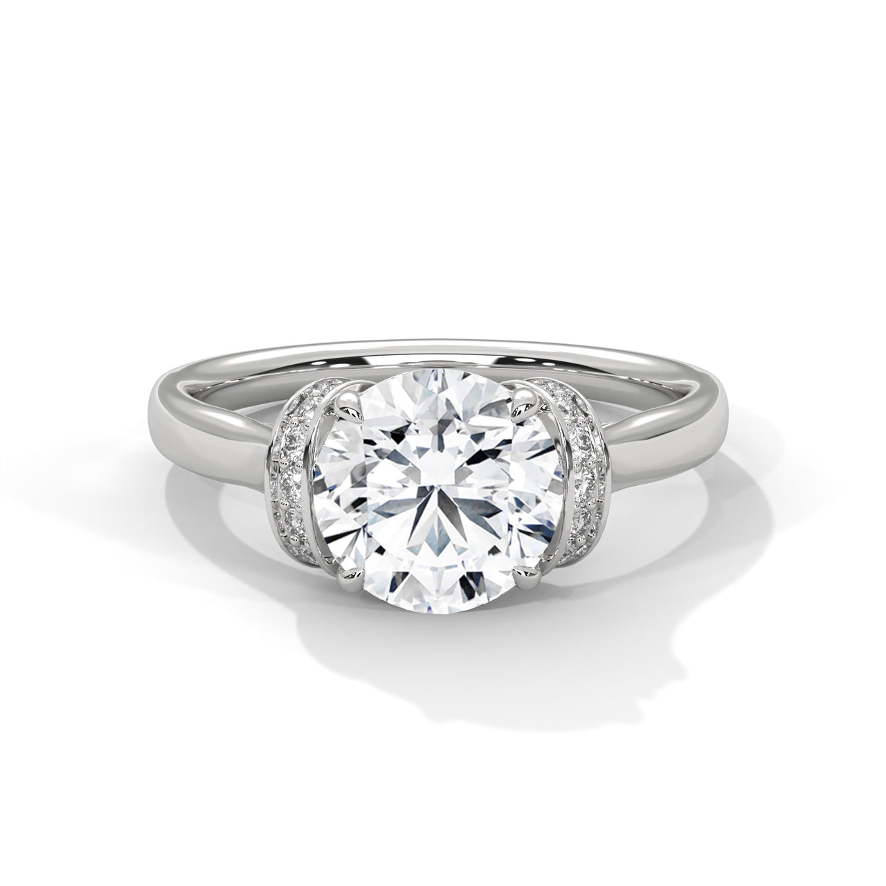Round brilliant lab-grown diamond engagement ring with a shimmering hidden halo and polished white gold band.