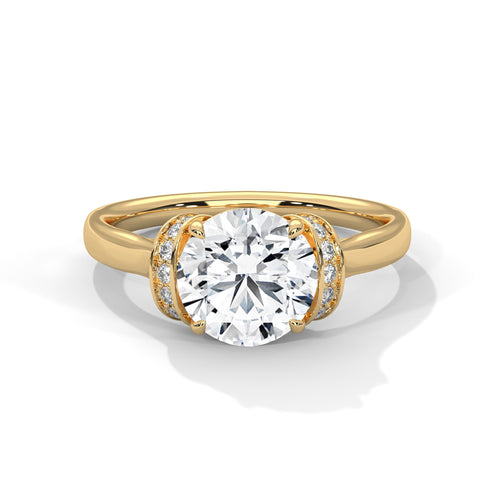Round brilliant lab-grown diamond engagement ring with a hidden halo in solid 14k yellow gold.