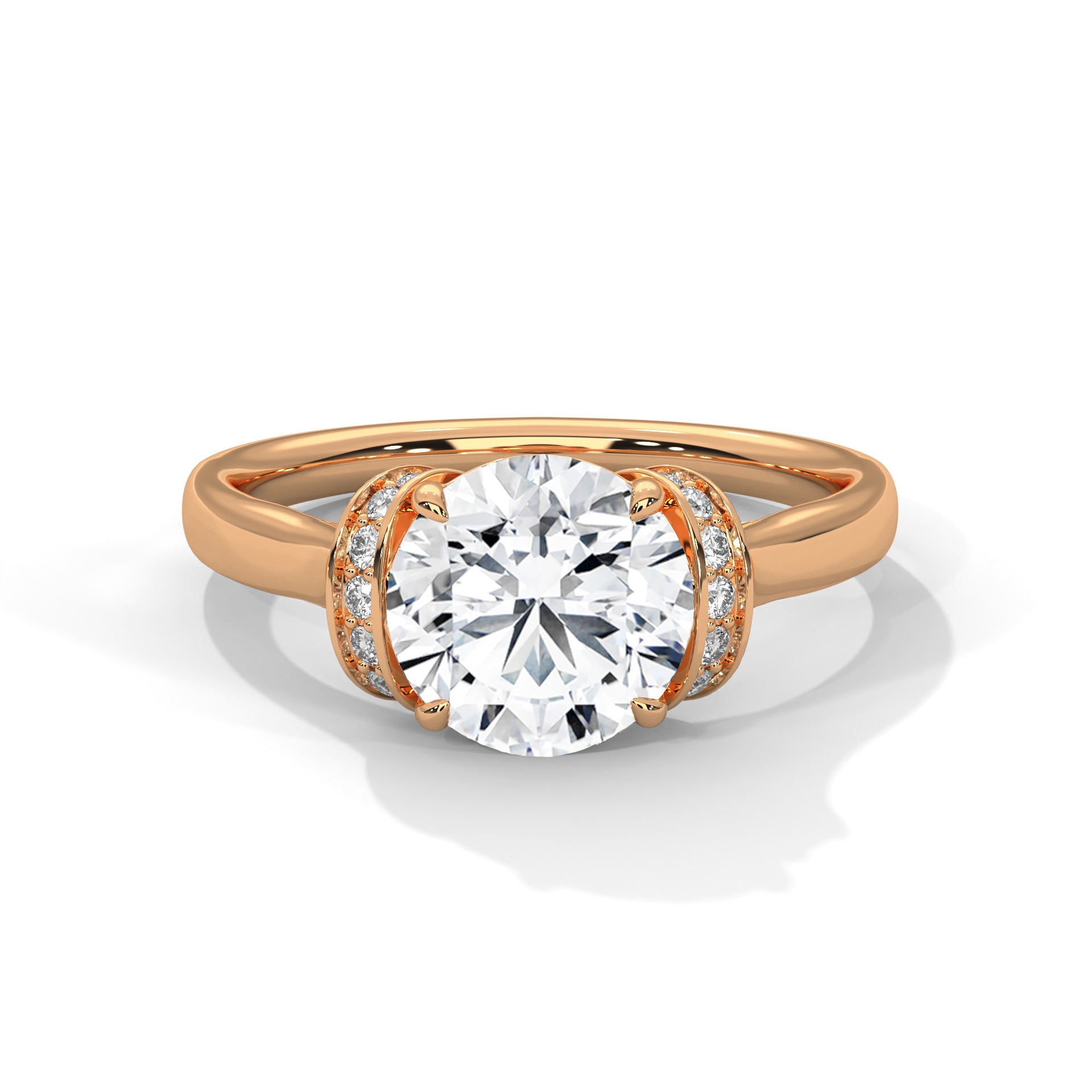 Round brilliant lab-grown diamond engagement ring featuring a hidden halo in solid 18k rose gold.