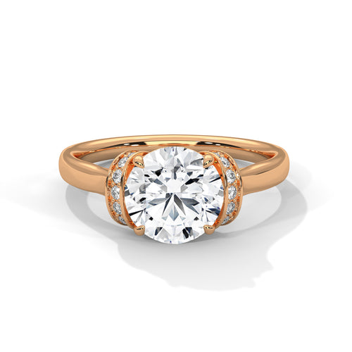Round brilliant lab-grown diamond engagement ring featuring a hidden halo in solid 18k rose gold.
