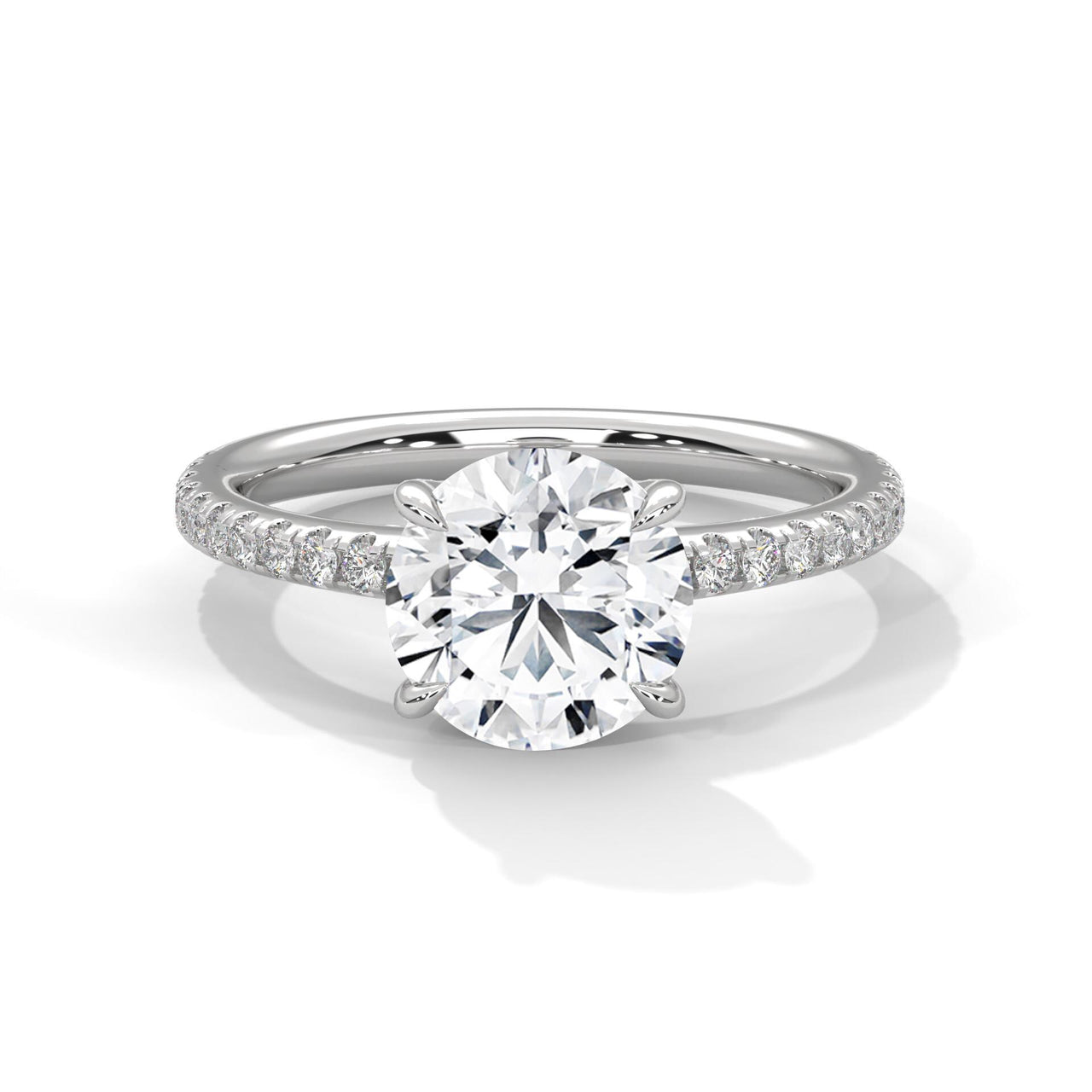 1 to 3 carat round lab diamond pave cathedral solitaire in white gold