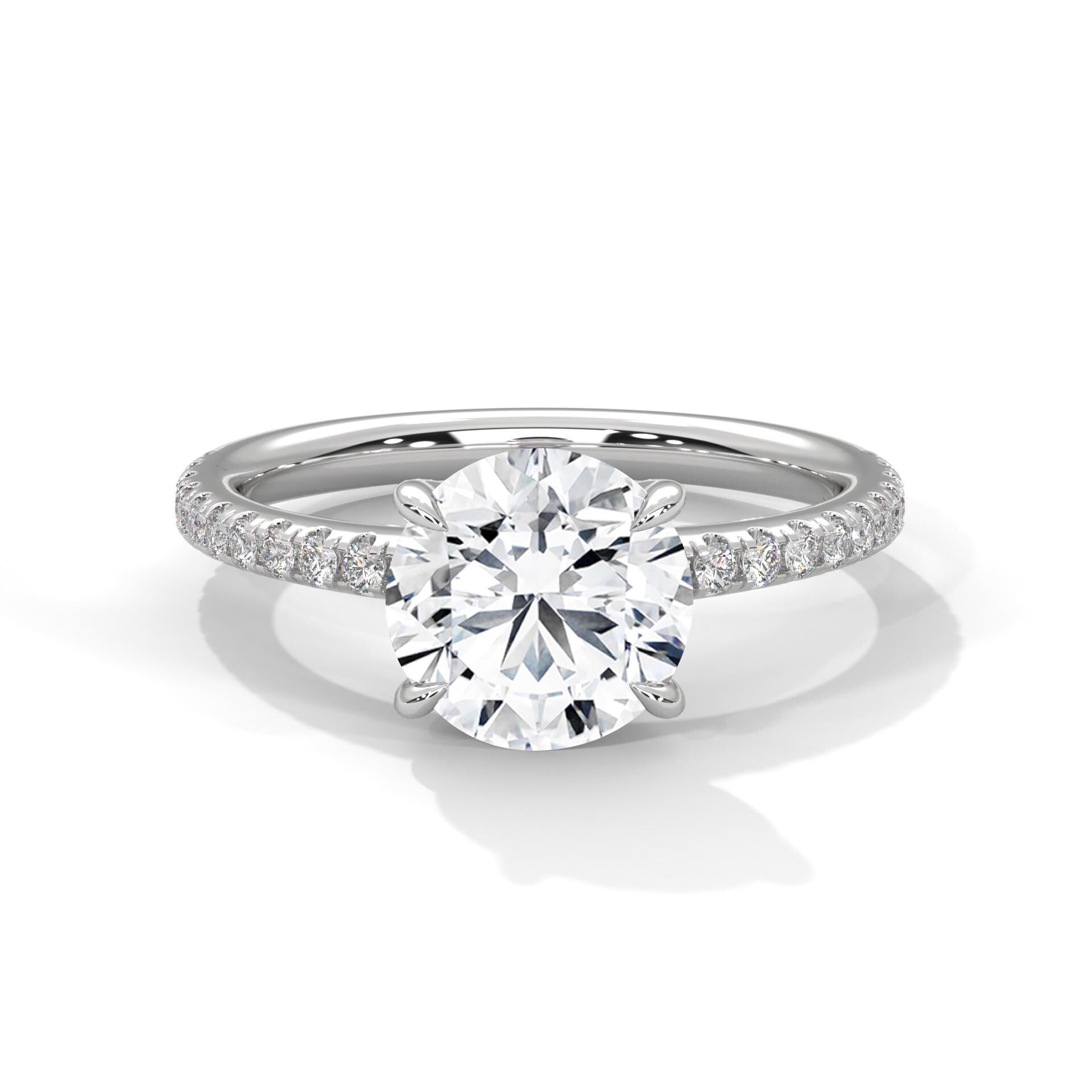 1 to 3 carat round lab diamond pave cathedral solitaire in white gold