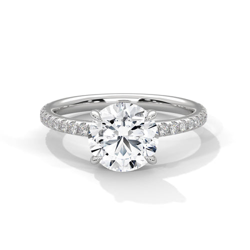 1 to 3 carat round lab diamond pave cathedral solitaire in white gold