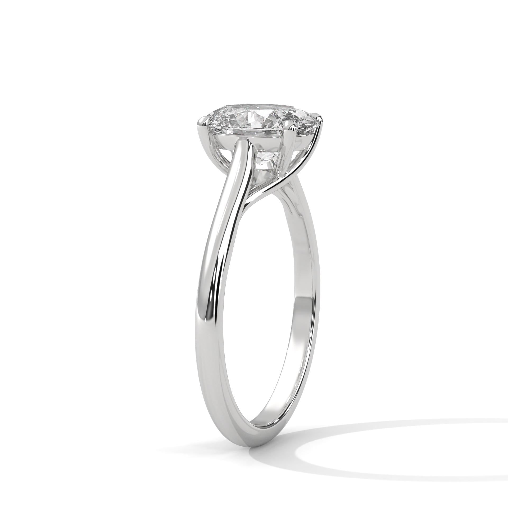 Elevated white gold cathedral mount for oval lab diamond solitaire