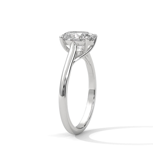 Elevated white gold cathedral mount for oval lab diamond solitaire
