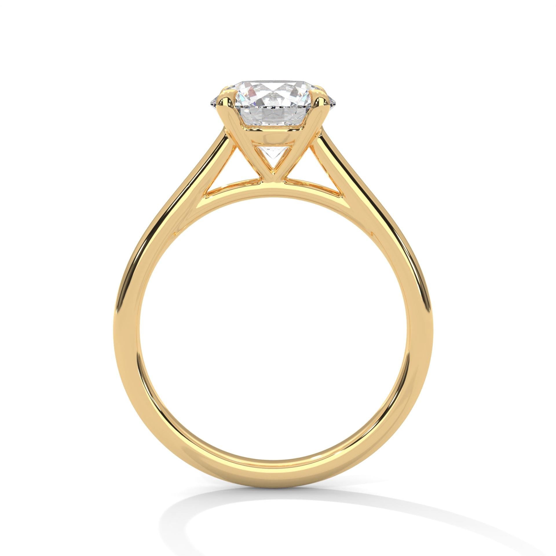 Architectural 14K yellow gold cathedral setting for round brilliant diamond.