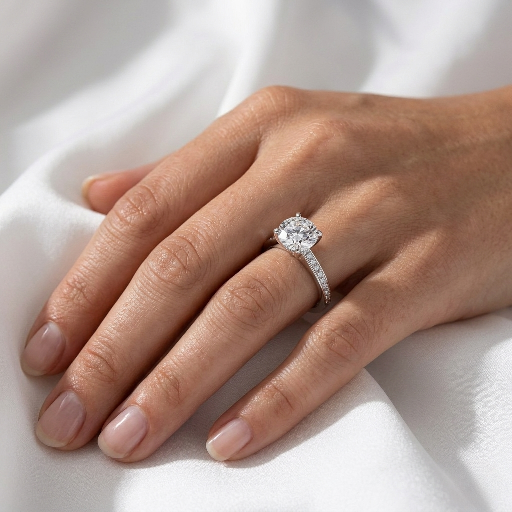 Round Lab Grown Diamond Solitaire Engagement Ring | 4-Prong | 14K 18K Gold