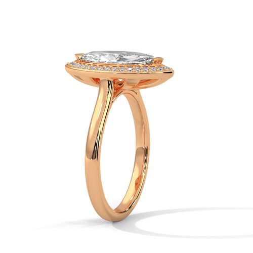 Underside view of rose gold halo setting for marquise lab grown diamond