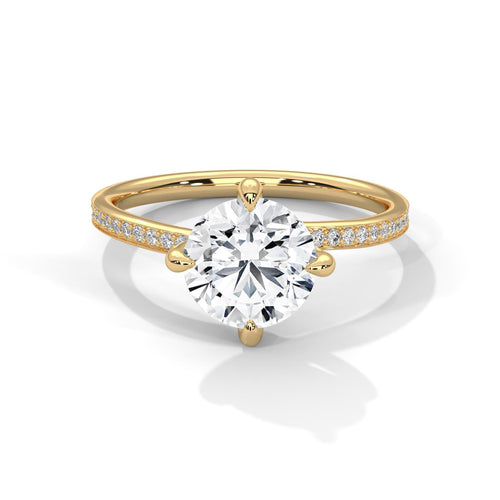 Colorless round cut lab diamond pave solitaire ring in yellow gold