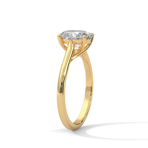 Yellow gold oval diamond bridal ring with high-polish finish