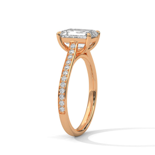 Architectural rose gold cathedral setting for emerald cut lab diamond