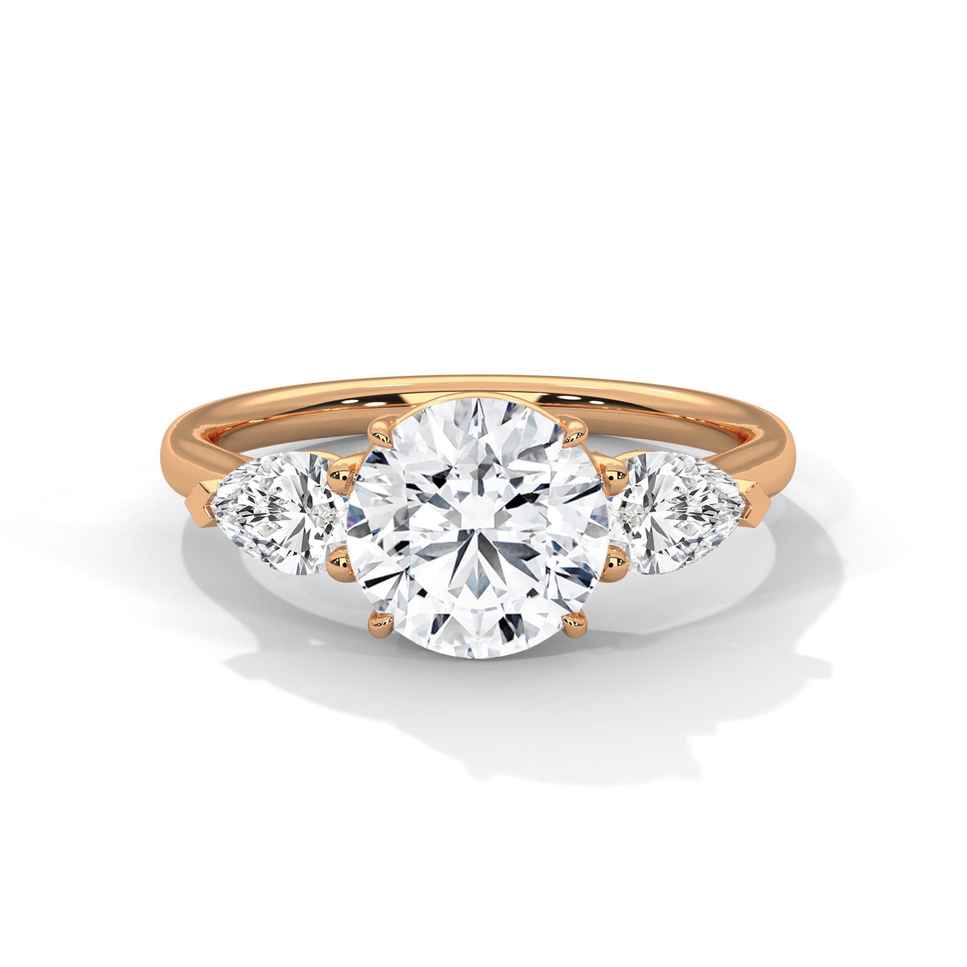 Luxurious three-stone lab-grown diamond ring handcrafted in solid 18k rose gold.