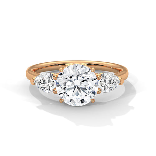 Luxurious three-stone lab-grown diamond ring handcrafted in solid 18k rose gold.