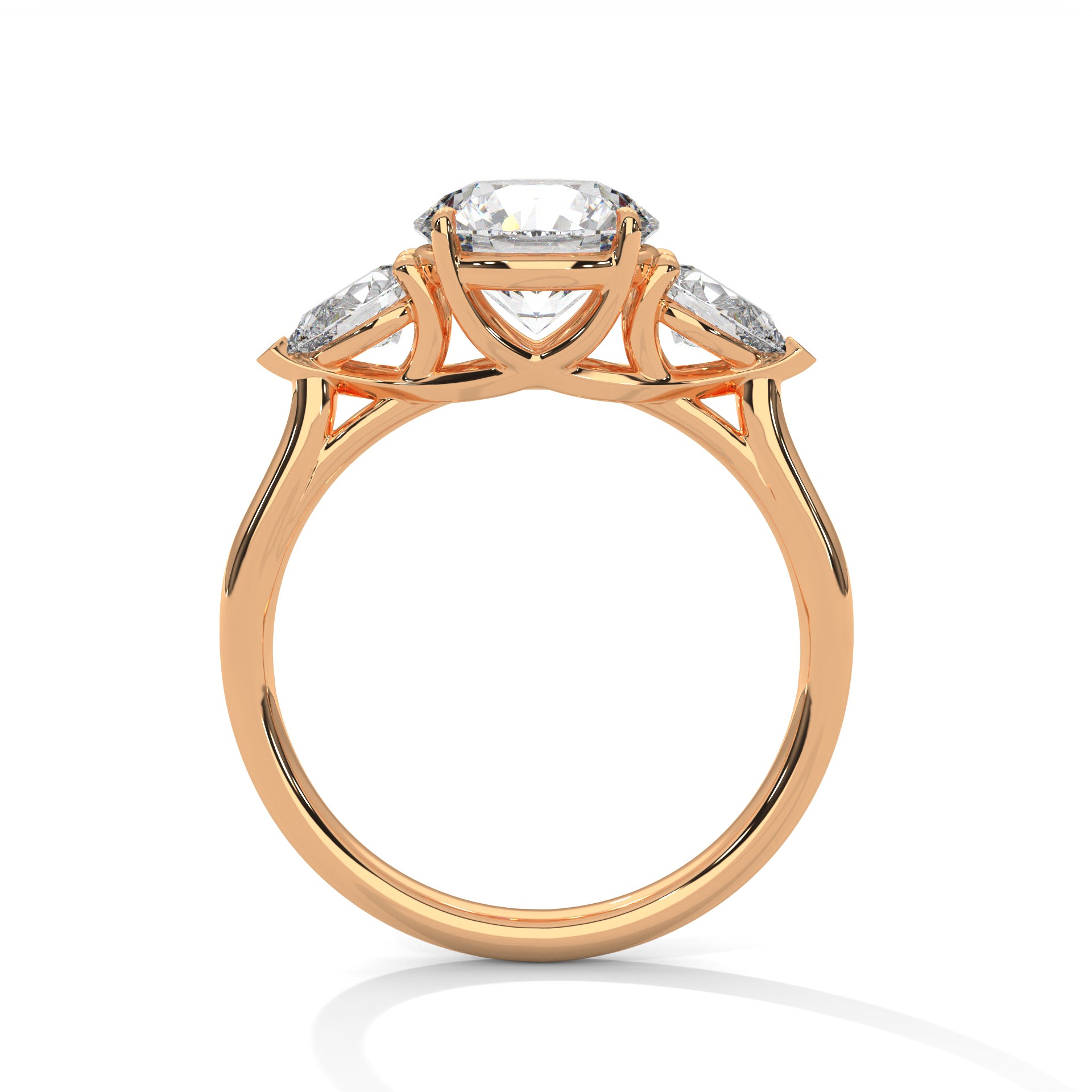 Trellis-style setting side profile in polished rose gold.