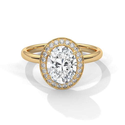 1 to 3 carat oval lab diamond halo solitaire in yellow gold