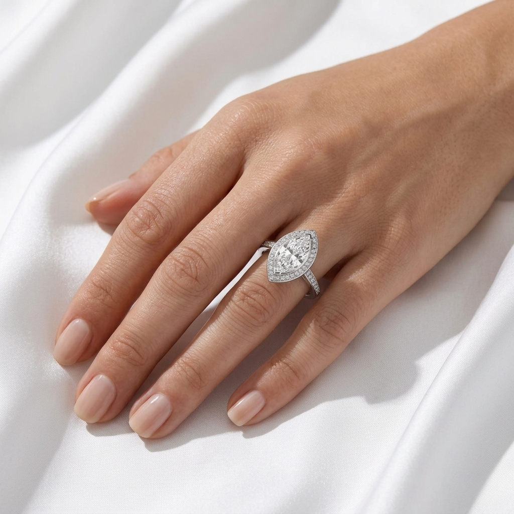 Vintage Marquise Cut Lab Grown Diamond Halo Ring