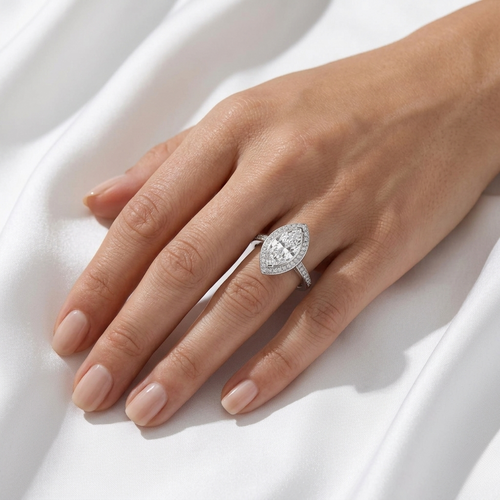 Vintage Marquise Cut Lab Grown Diamond Halo Ring