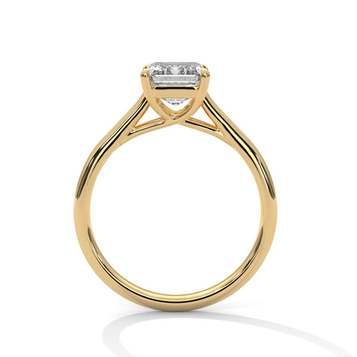 Yellow gold emerald diamond engagement ring with high-polish cathedral band
