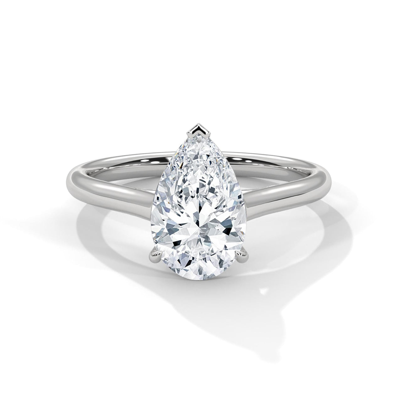 Architectural white gold cathedral setting for pear shape diamond