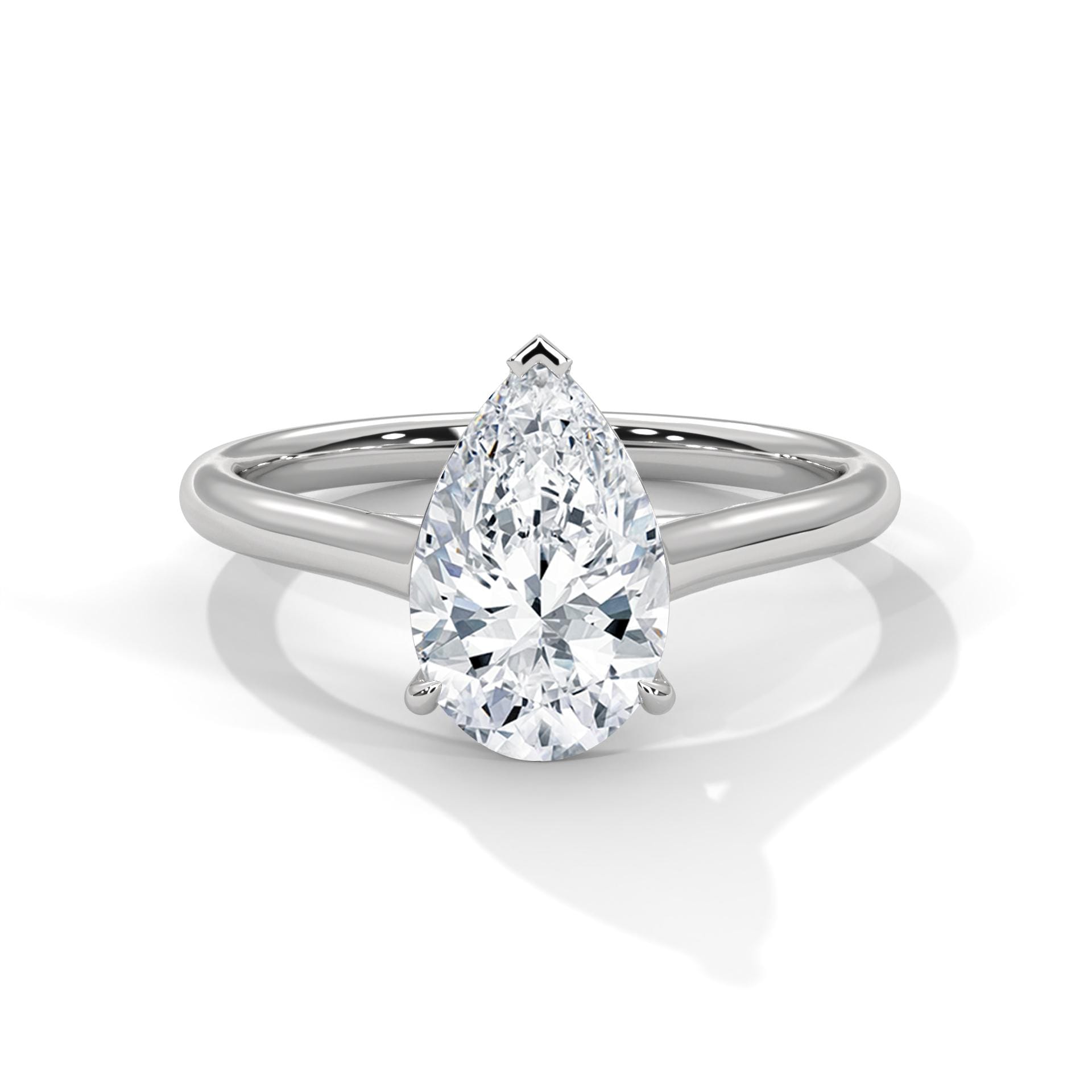 Architectural white gold cathedral setting for pear shape diamond