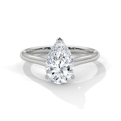 Architectural white gold cathedral setting for pear shape diamond