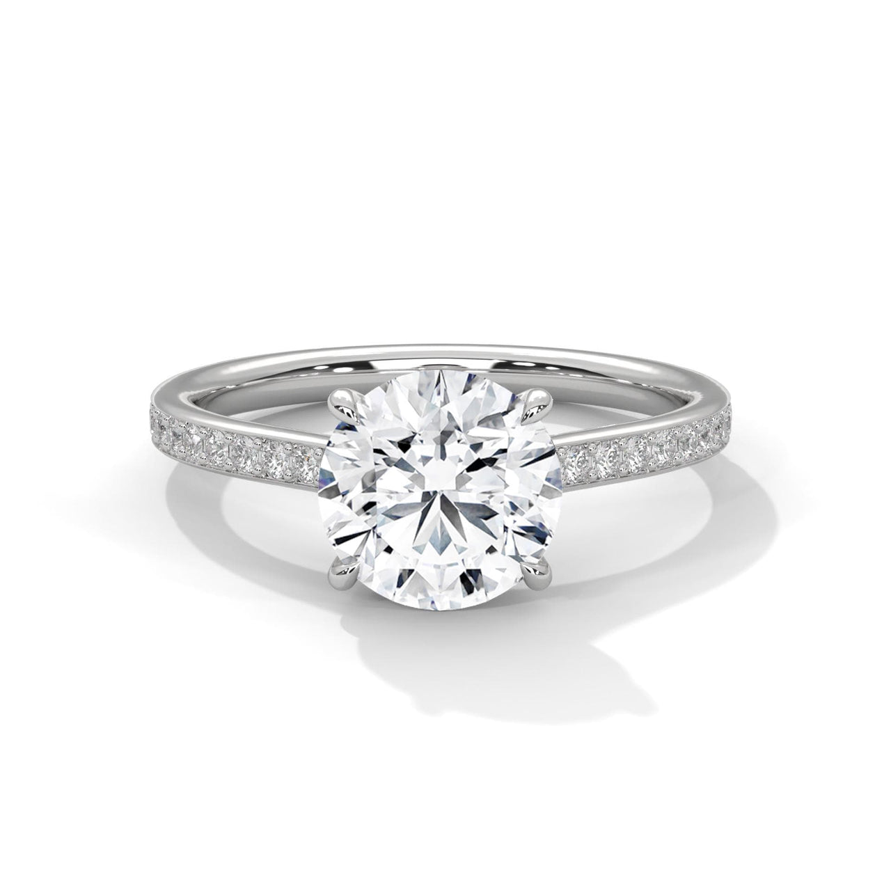 Round Pavé Cathedral Lab Grown Diamond Engagement Ring | F VS2 | 14K 18K Gold