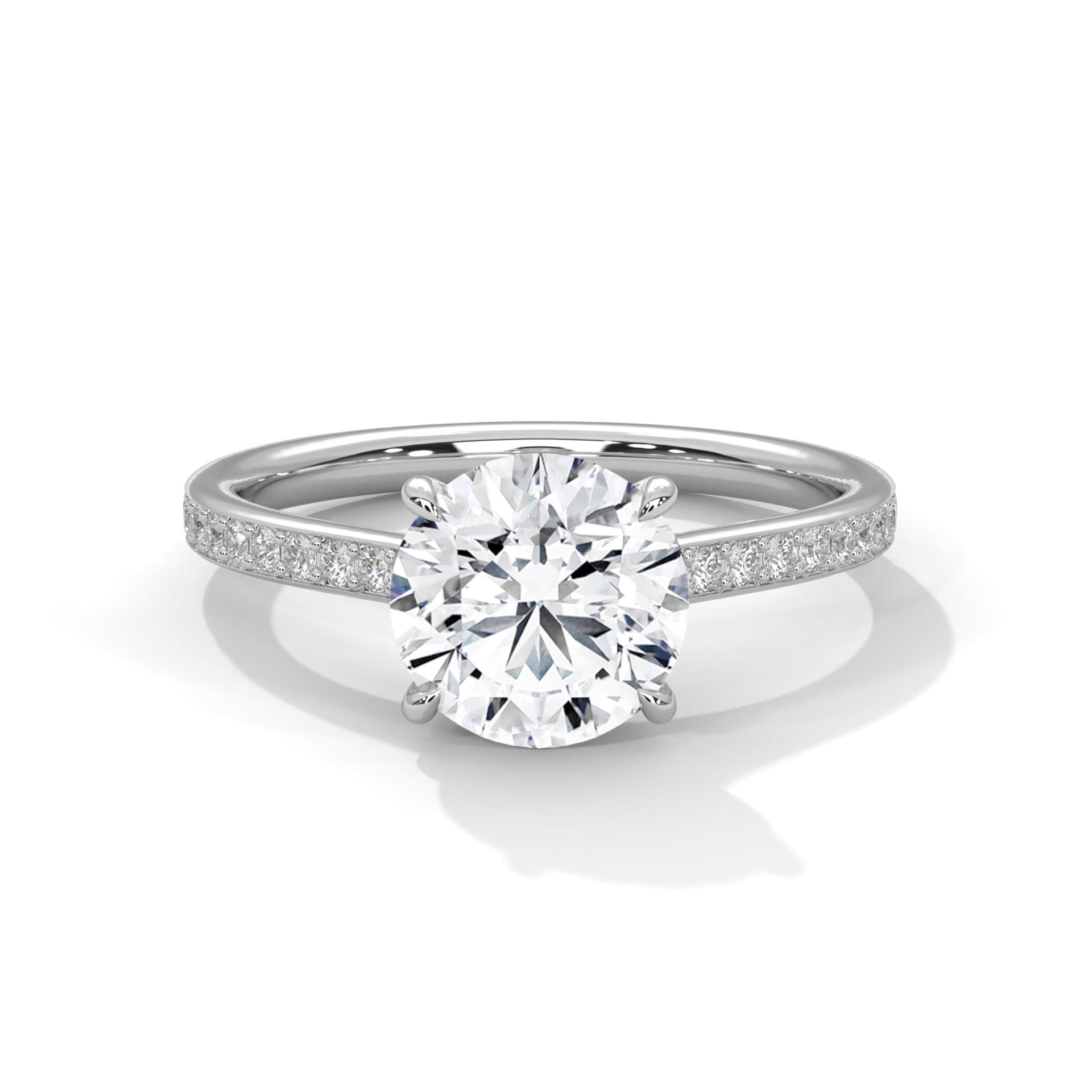 Round Pavé Cathedral Lab Grown Diamond Engagement Ring | F VS2 | 14K 18K Gold