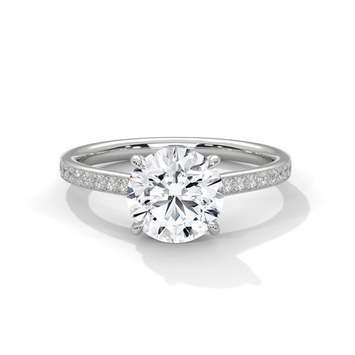 Round Pavé Cathedral Lab Grown Diamond Engagement Ring | F VS2 | 14K 18K Gold