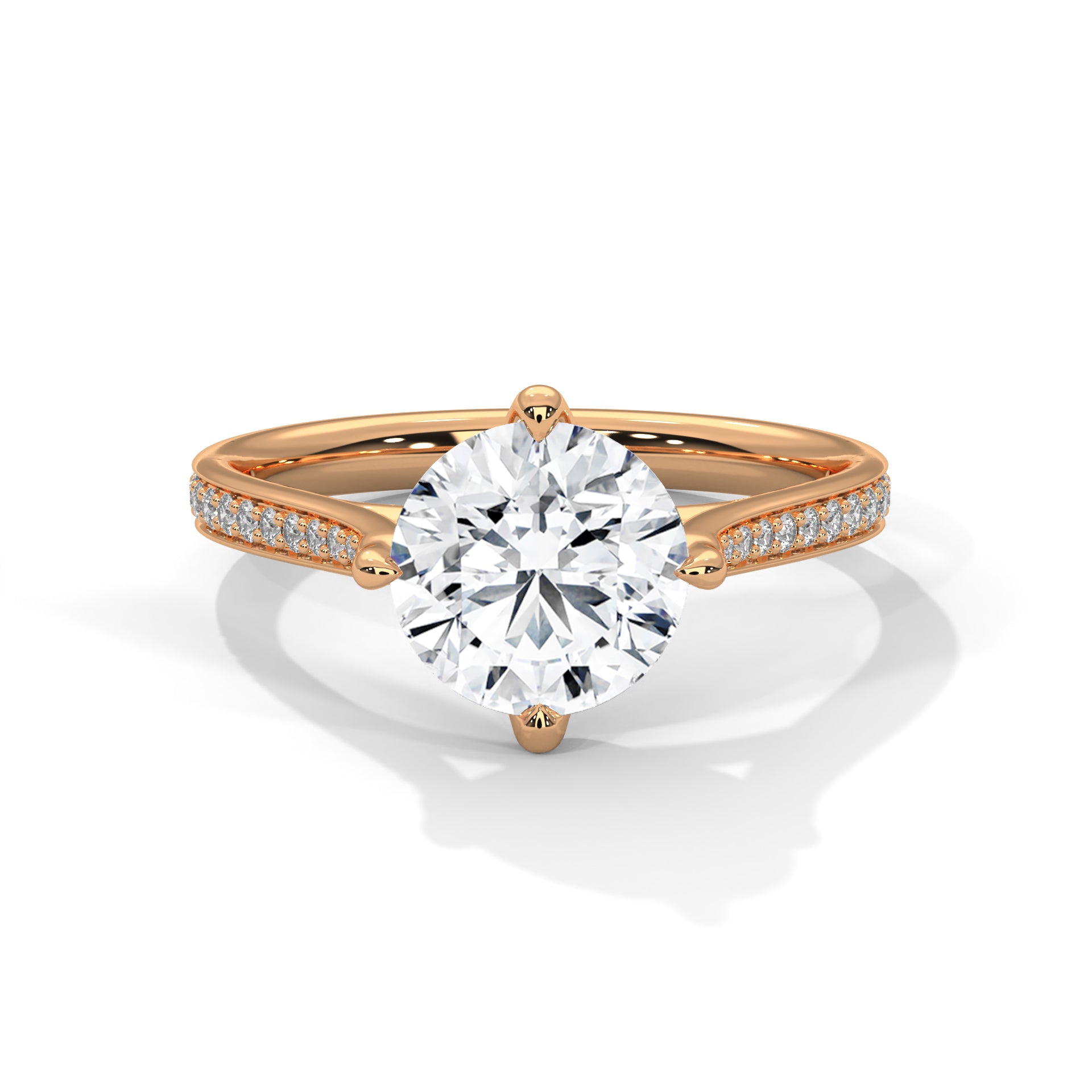 Round Tulip Petal Cathedral Lab Grown Diamond Ring | Pavé Band | 14K 18K Gold