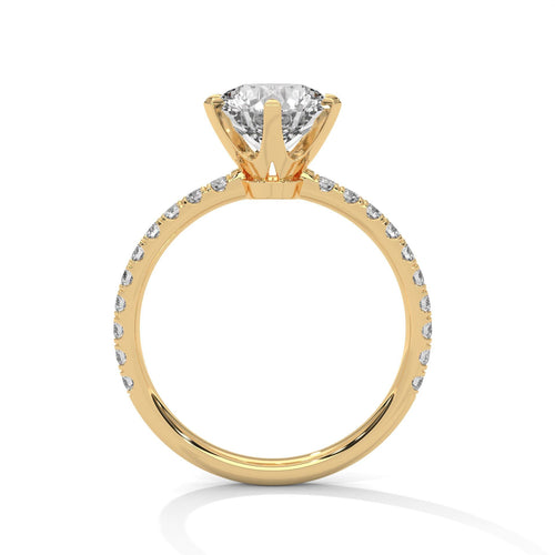 Yellow gold round 6-prong solitaire with hand-set micro-pavé diamonds