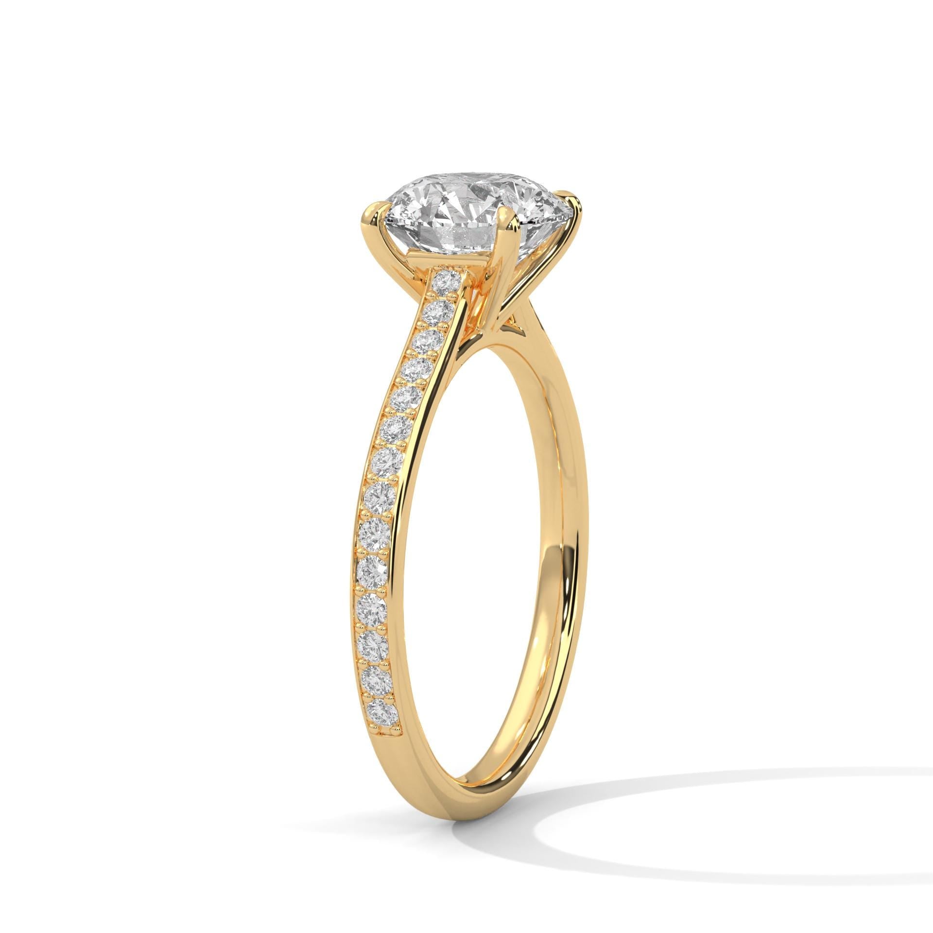 Round Pavé Cathedral Lab Grown Diamond Engagement Ring | F VS2 | 14K 18K Gold