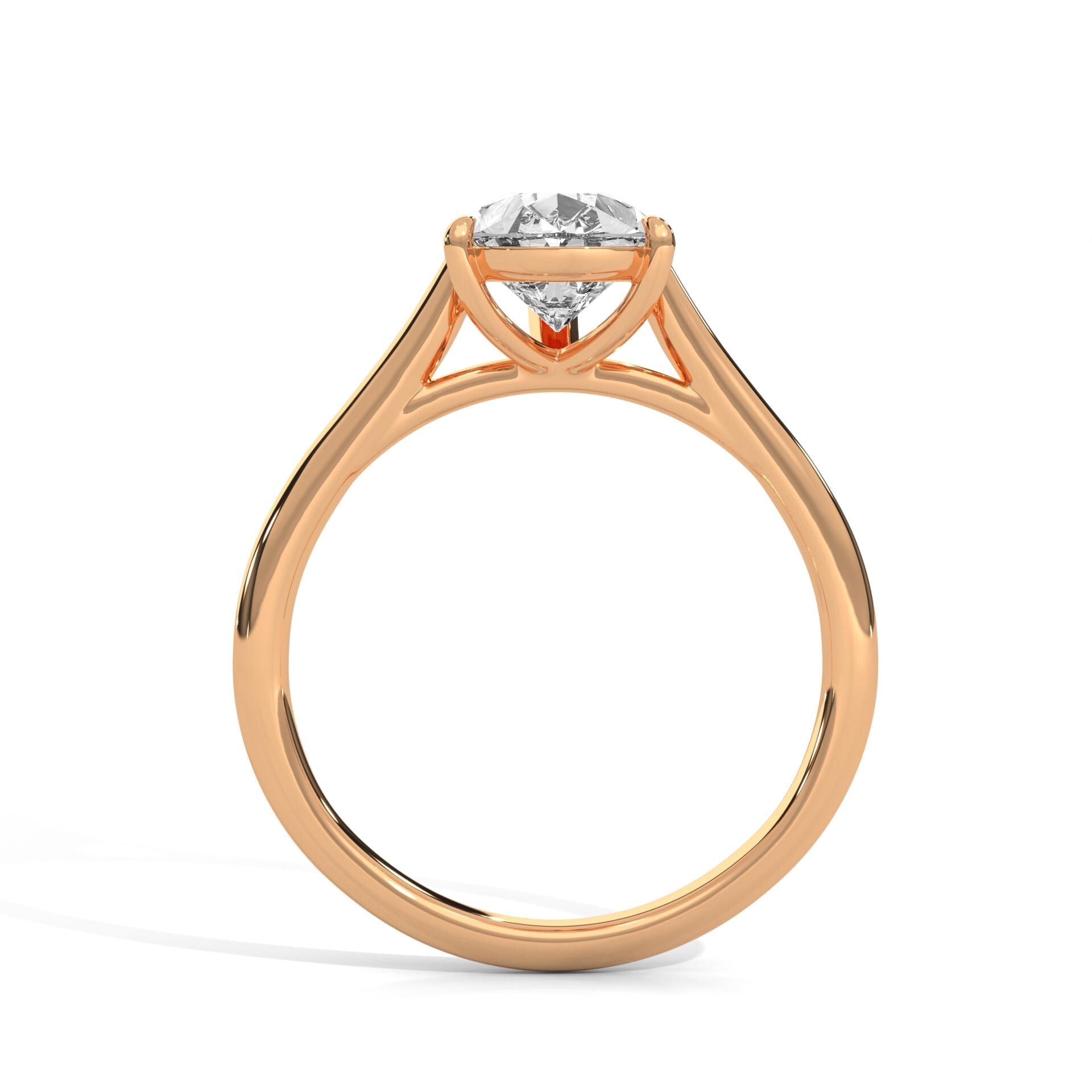 Side view of rose gold cathedral setting for pear diamond ring