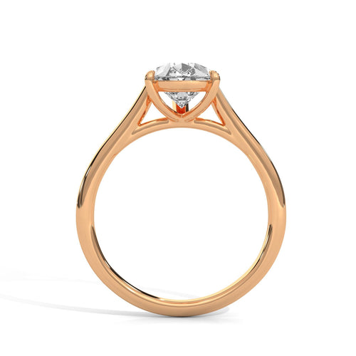 Side view of rose gold cathedral setting for pear diamond ring
